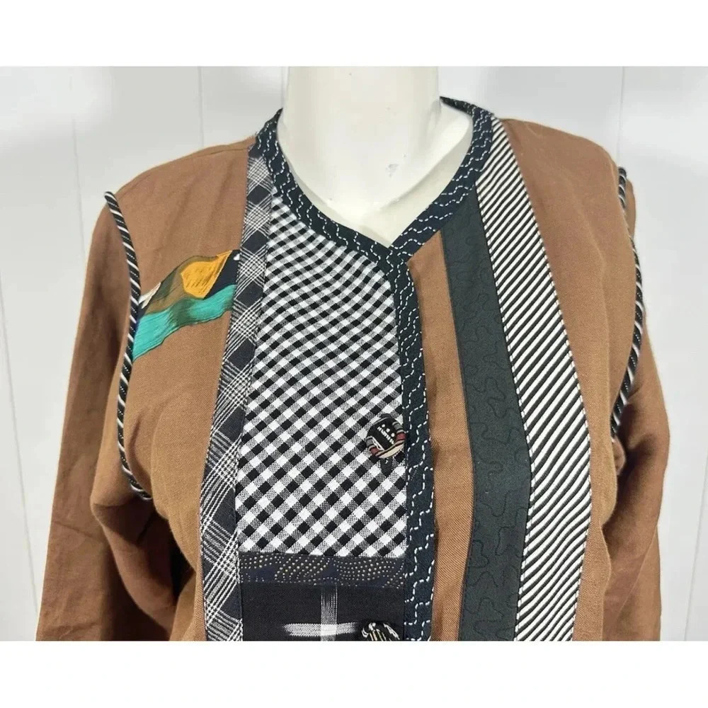 Lynn Murray Brown Colorful Wearable Art Applique Patches Jacket Coat Sz 4 - Picture 2 of 8